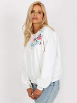 Bluză damă Plus Size sport cu broderie florală- Alb ivoire