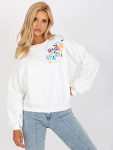 Bluză damă Plus Size sport cu broderie florală- Alb ivoire