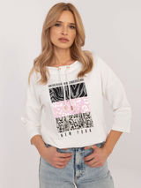 Bluză damă cu animal print și șnur- Ecru