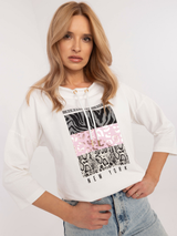 Bluză damă cu animal print și șnur- Ecru