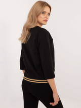 Bluză damă cu print și bandă elastică- Negru