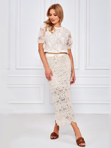 Bluză damă din tul cu flori brodate- Bej