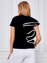 Bluză damă elegantă cu volane ornament- Negru/ Alb