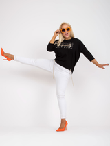 Bluză femei Mărimi Mari cu print și șnur fantezie- Negru