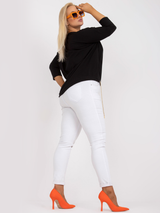 Bluză femei Mărimi Mari cu print și șnur fantezie- Negru