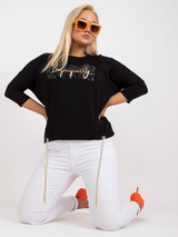 Bluză femei Mărimi Mari cu print și șnur fantezie- Negru