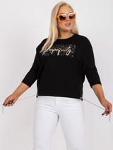 Bluză femei Mărimi Mari cu print și șnur fantezie- Negru