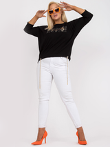 Bluză femei Mărimi Mari cu print și șnur fantezie- Negru