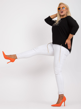 Bluză femei Mărimi Mari cu print și șnur fantezie- Negru