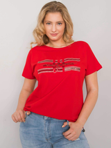 Bluză femei Mărimi Mari cu print și spate decoltat- Roșu