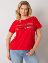 Bluză femei Mărimi Mari cu print și spate decoltat- Roșu