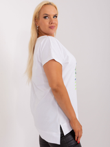 Bluză femei Plus Size asimetrică imprimată cu mânecă scurtă- Alb / Verde Deschis