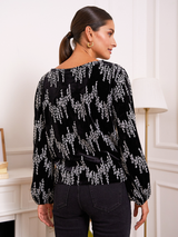 Bluză femei elegantă din catifea brodată- Negru/ Alb