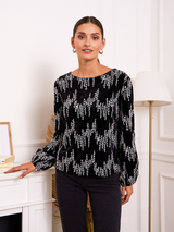 Bluză femei elegantă din catifea brodată- Negru/ Alb