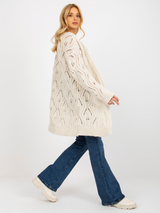 Cardigan damă ajurat cu lână- Bej Deschis