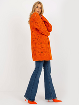 Cardigan damă ajurat cu lână- Portocaliu