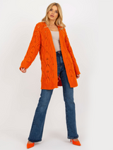 Cardigan damă ajurat cu lână- Portocaliu