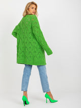 Cardigan damă ajurat cu lână- Verde