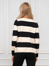 Cardigan damă cu dungi- Negru/ Crem
