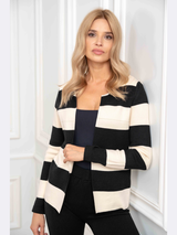 Cardigan damă cu dungi- Negru/ Crem