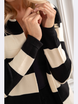 Cardigan damă cu dungi- Negru/ Crem