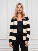 Cardigan damă cu dungi- Negru/ Crem