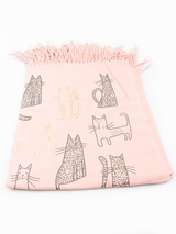 Eșarfă cu print auriu și franjuri 90*180- Roz imprimat