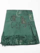 Eșarfă cu print auriu și franjuri 90*180- Verde imprimat