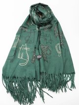 Eșarfă cu print auriu și franjuri 90*180- Verde imprimat