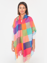 Fular damă în carouri cu franjuri 90*180- Fucsia multicolor