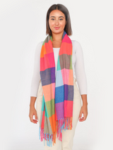 Fular damă în carouri cu franjuri 90*180- Fucsia multicolor