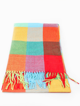 Fular damă în carouri cu franjuri 90*180- Rosu multicolor