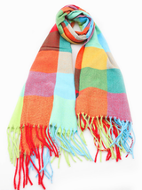 Fular damă în carouri cu franjuri 90*180- Rosu multicolor