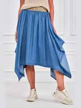 Fustă damă asimetrică cu talie decorativă- Albastru Deschis
