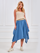 Fustă damă asimetrică cu talie decorativă- Albastru Deschis