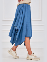 Fustă damă asimetrică cu talie decorativă- Albastru Deschis