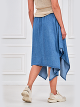 Fustă damă asimetrică cu talie decorativă- Albastru Deschis