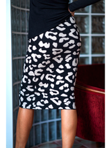 Fustă damă conică din tricot jacquard- Panter print Alb