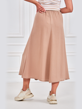 Fustă damă midi cu curea împletită- Bej