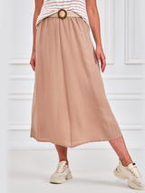 Fustă damă midi cu curea împletită- Bej
