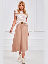 Fustă damă midi cu curea împletită- Bej