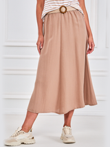Fustă damă midi cu curea împletită- Bej