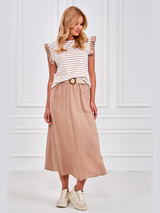 Fustă damă midi cu curea împletită- Bej