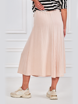 Fustă damă midi cu curea împletită- Crem