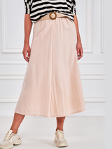 Fustă damă midi cu curea împletită- Crem
