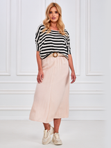 Fustă damă midi cu curea împletită- Crem