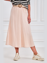 Fustă damă midi cu curea împletită- Crem