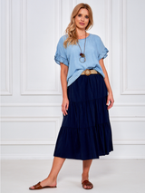 Fustă damă midi cu volane și centură- Bleumarin