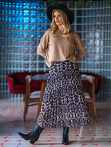 Fustă damă plisată midi lung- Animal print