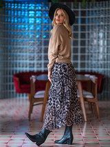 Fustă damă plisată midi lung- Animal print